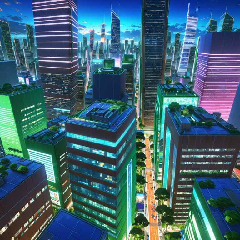 Futuristic Anime Cityscape: Urban Design in Lively Detail