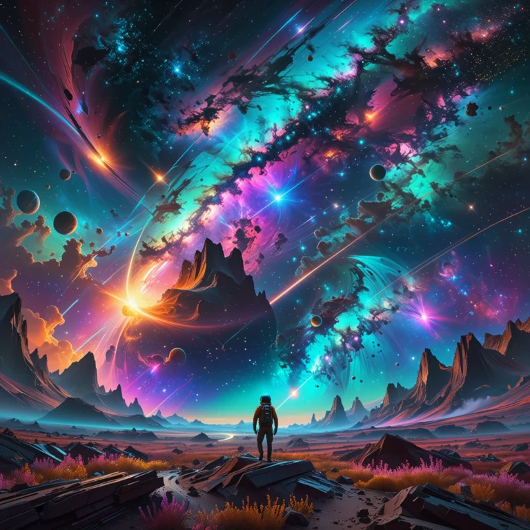 Vibrant Cosmic Nebula: A Surreal Digital Artwork