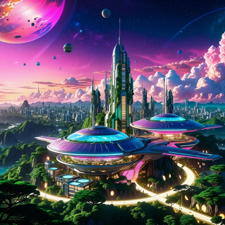 Vibrant Futuristic Space Colony: A Photorealistic Anime Dreamscape