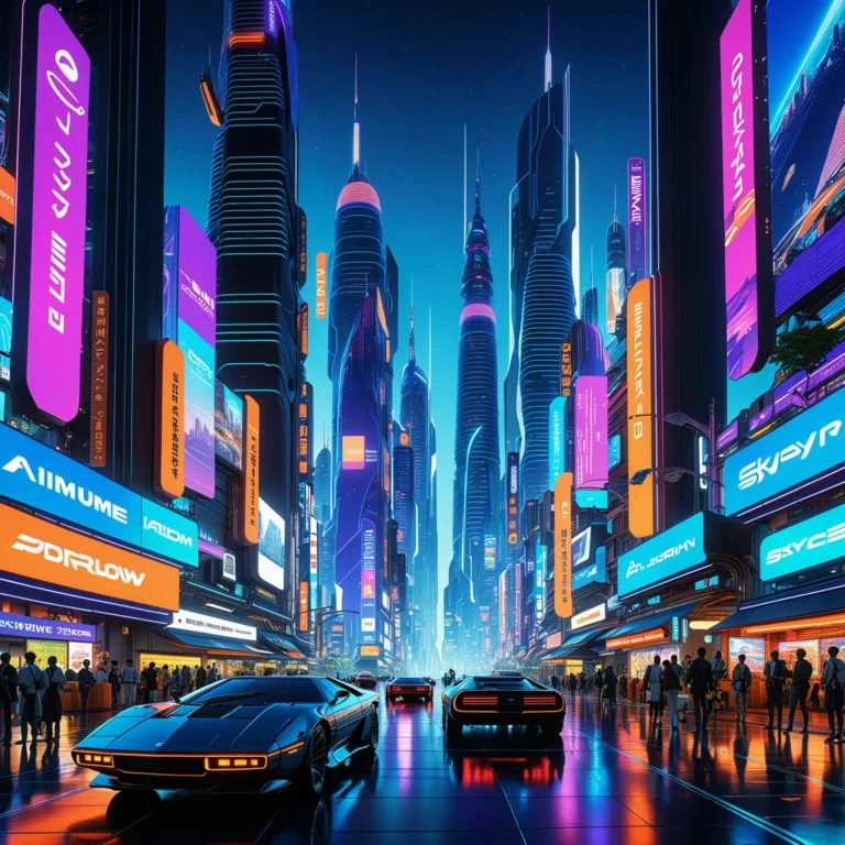 Vibrant Futuristic Cityscape: Neon Lights and Flying Cars
