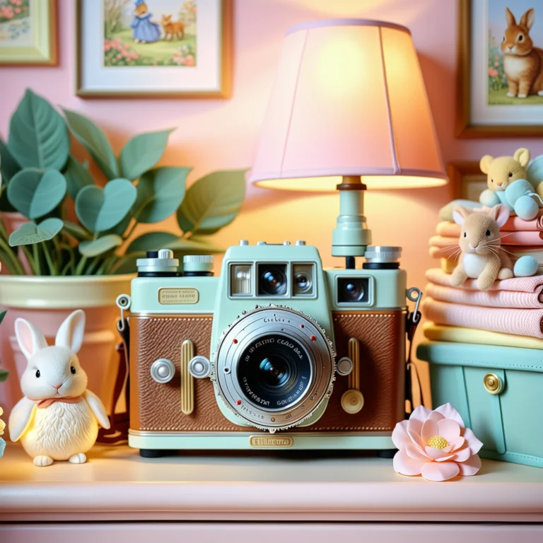 Charming Vintage Film Camera Nursery Decor in Soft Pastels