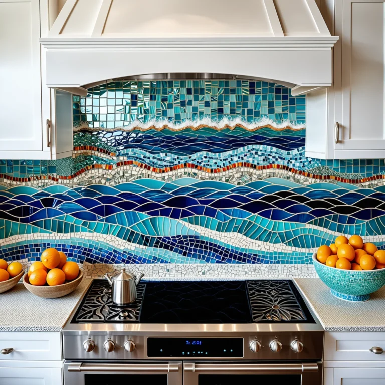 Seaside Serenity: Vibrant Mosaic Backsplash for Coastal Kitchens